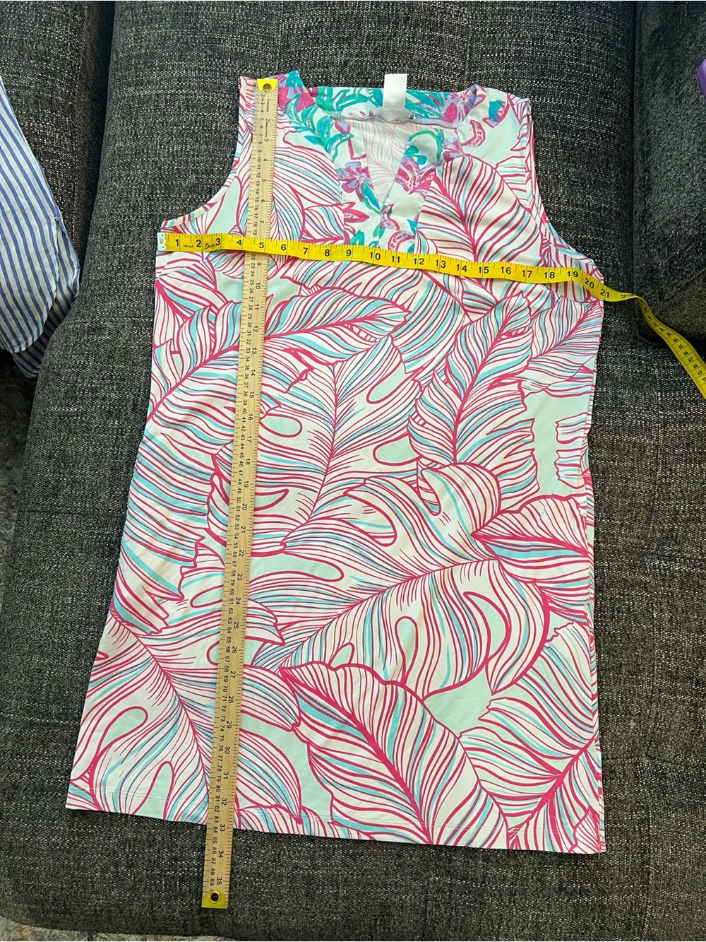 Sleeveless Pink & Teal Leaf-Print Mini Dress